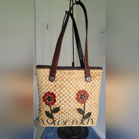 Ego Floral Woven Tote Bag with Brown Straps - Picture 5 of 9